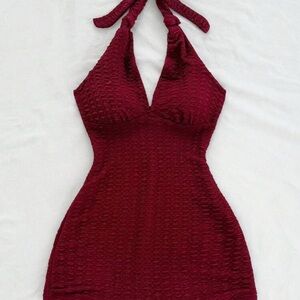 Burgundy Halter Neck Romper